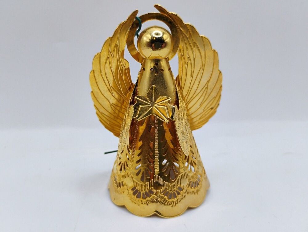 HMK 1988 Metal Angel Christmas Ornament Cone Gold Brass Gold Tone Hanging Angel